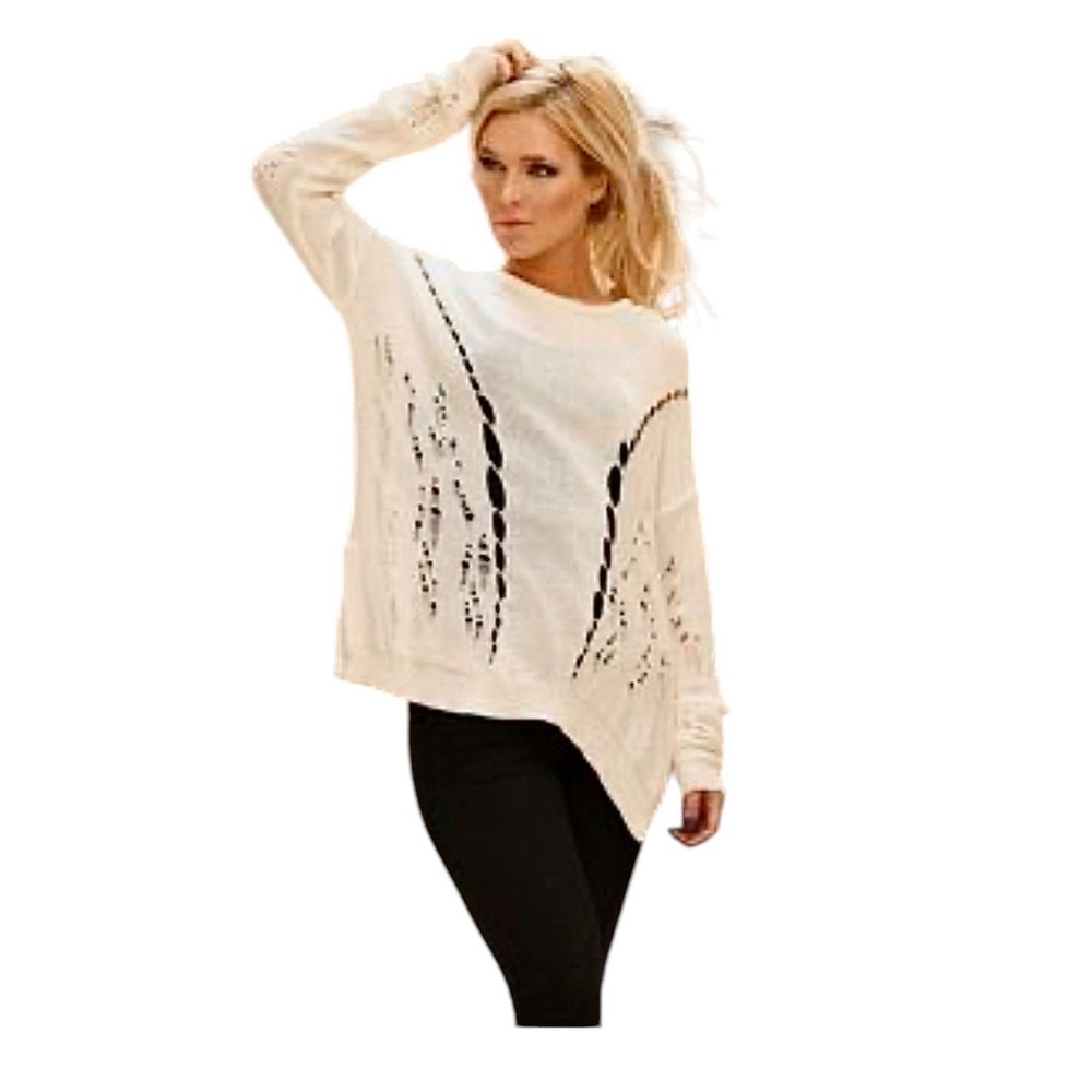 Helmut Lang Ivory 100% Linen Knit Sweater Ladder Knit Distressed Detail Size L